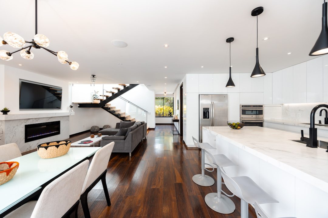 Living room with vaulted ceiling